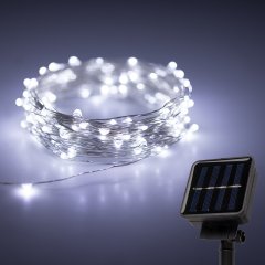 Solar Powered LED Fairy Lights w/ Silver Wire - 32'