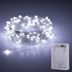 Battery Powered LED Fairy Lights w/ Silver Wire - 32.8ft