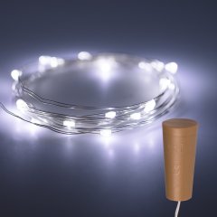 Wine Bottle LED Fairy Lights - Cork Shaped Battery Operated LED Lights with Silver Wire - 6.5ft