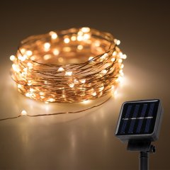 Solar Powered LED Fairy Lights with Copper Wire - 32ft - Warm White with Copper Wire