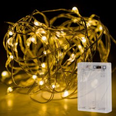 Battery Powered LED Fairy Lights with Silver Wire - 13ft - Warm White with Silver Wire