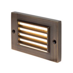 2W Low Voltage Brass Landscape LED Step Light - Thin Louvered Faceplate - 12V - 2700K / 3000K