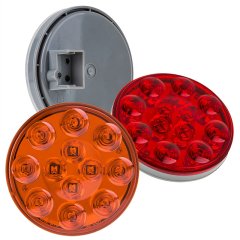 Round LED Truck and Trailer Lights - 4" Stop / Turn / Tail Lights - 3-Pin Connector - Flush Mount - 12 LEDs