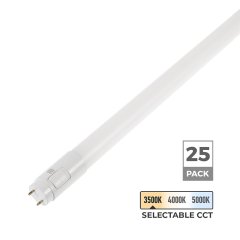 4' LED T8 Tube Light - 18W - Universal 3-in-1 Type A / B - Selectable CCT 3500K / 4000K / 5000K - 25 pack