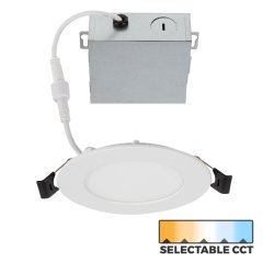 4” Ultra-Thin LED Recessed Downlight - Selectable CCT - 2700K/3000K/3500K/4000K/5000K - 50 Watt Equivalent - 600 Lumens