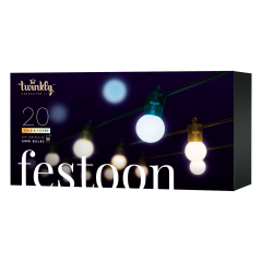 Twinkly Festoon Gold & Silver - 33ft Patio String Lights - 20 Bulbs - Amber / Warm White / Cool White – Generation II