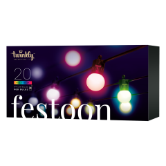 Twinkly Festoon Multicolor - 33ft RGB Smart Outdoor String Lights - 20 Bulbs - Generation II