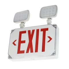 Wet Location Rated LED Emergency Exit Sign - Battery Backup - Adjustable Light Heads - Flame-Retardant - Red